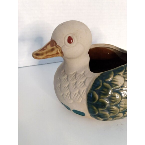 Folk Glazed Art Pottery Duck Bird Planter Stoneware Vintage - Picture 3 of 7